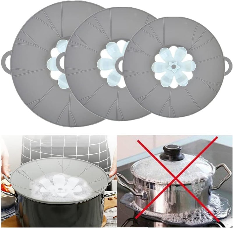 URMONA 3pcs Silicone Lid Set, Microwave Splatter Cover, Reusable Heat Resistant Lids, Boil Safeguard, Spill Stopper, Multi-Function Kitchen Covers, Fridge Dishwasher Safe - Image 1